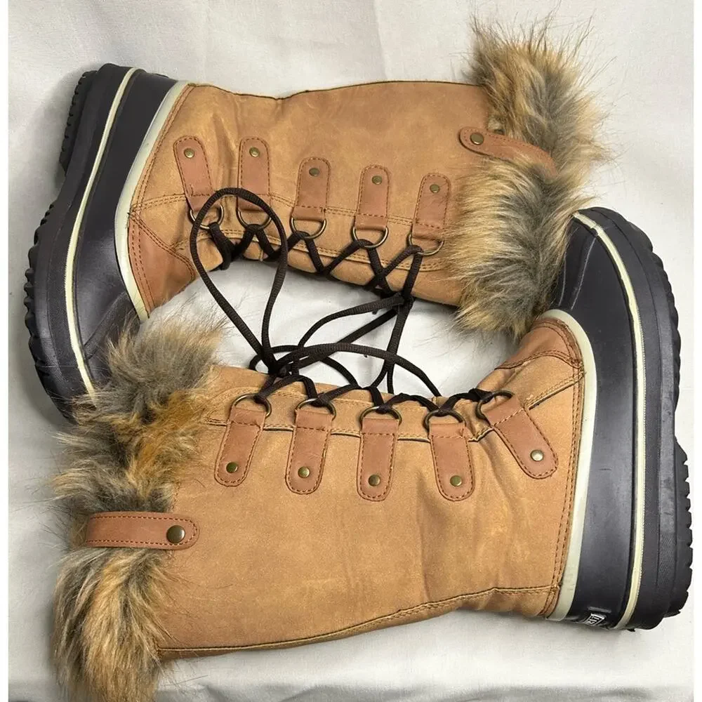 Esprit Edith Tan Faux Fur Lace-Up Winter Boots with Black Duck Sole